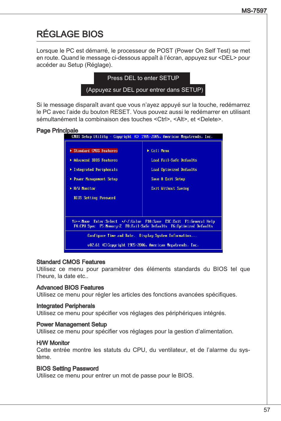 Réglage bios | MSI GF615M-P31 User Manual | Page 57 / 153