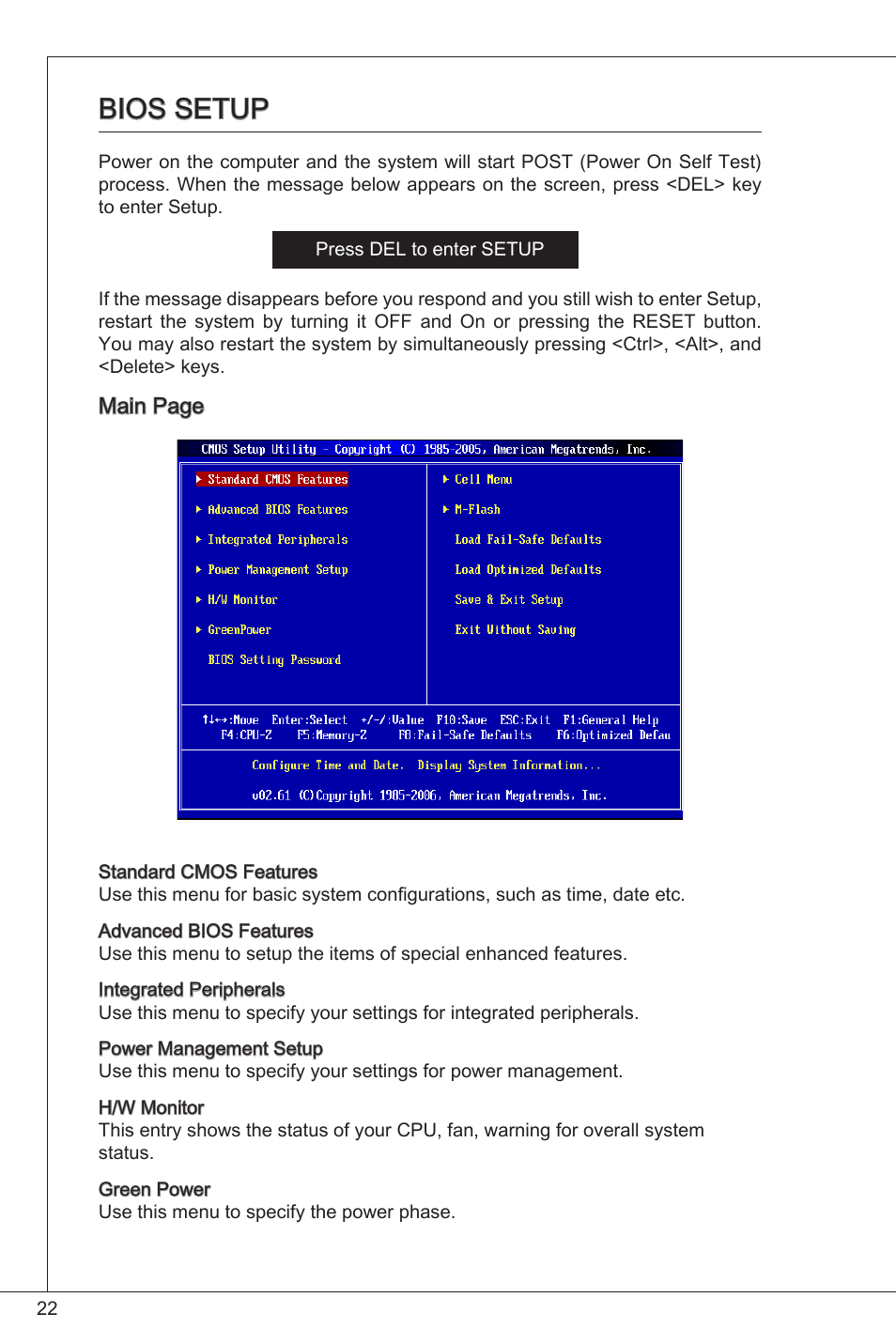 Bios setup | MSI G41M-P34 User Manual | Page 22 / 153