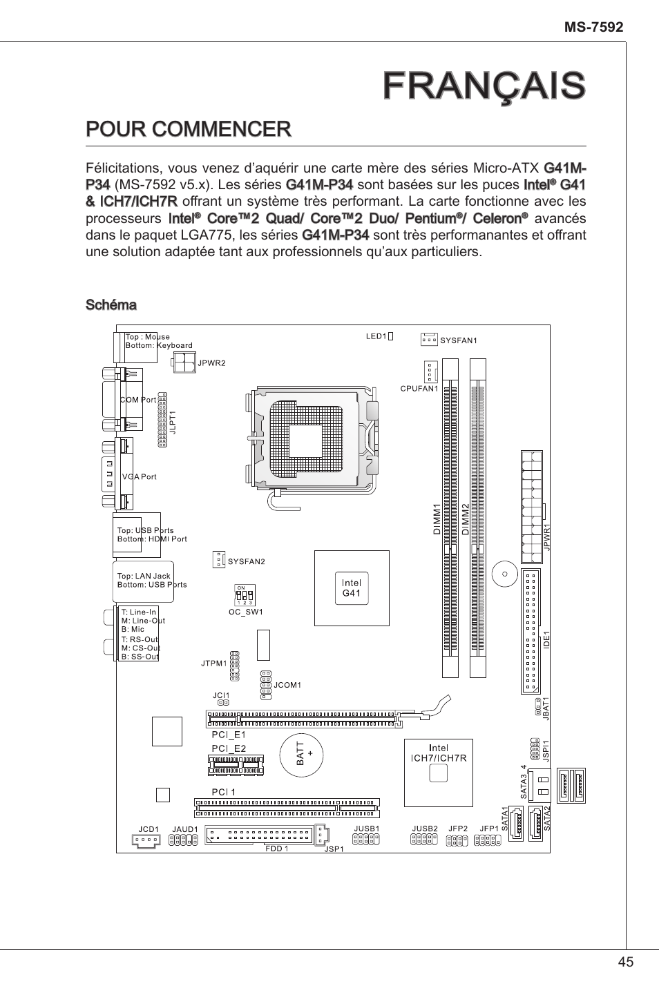 Français, Pour commencer | MSI G41M-P34 User Manual | Page 45 / 153