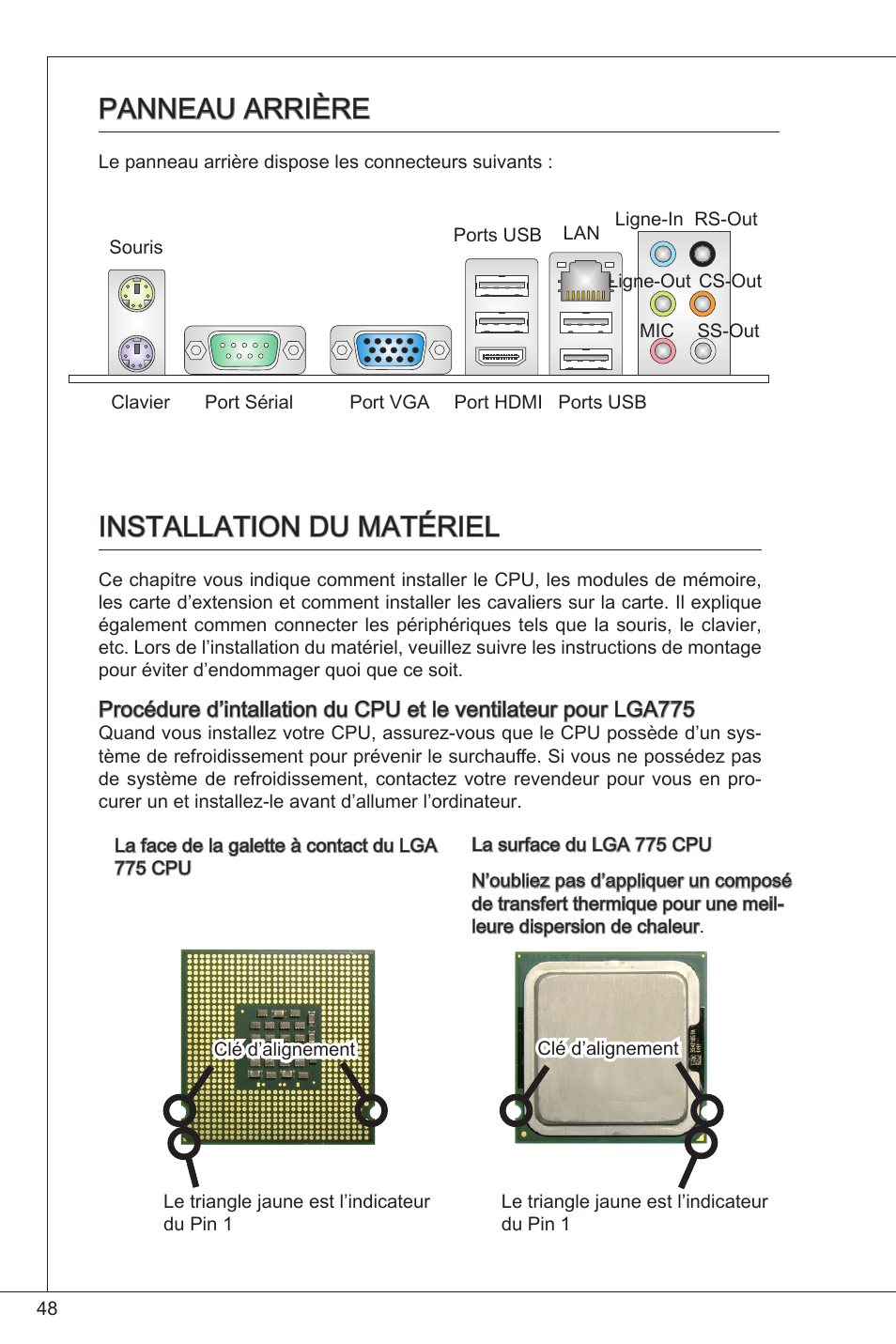 Panneau arrière, Installation du matériel | MSI G41M-P34 User Manual | Page 48 / 153