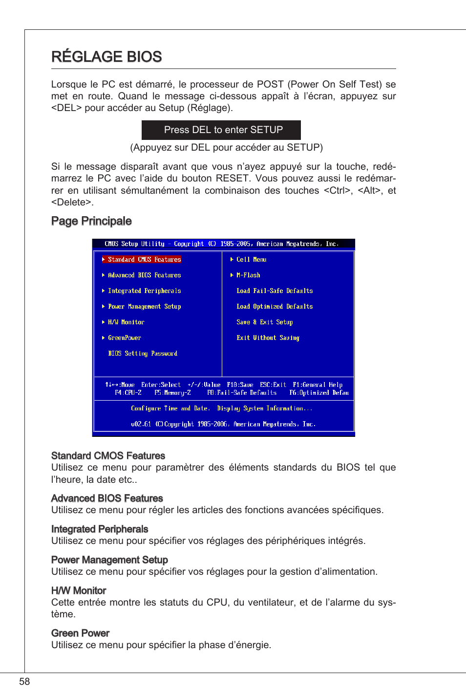 Réglage bios | MSI G41M-P34 User Manual | Page 58 / 153