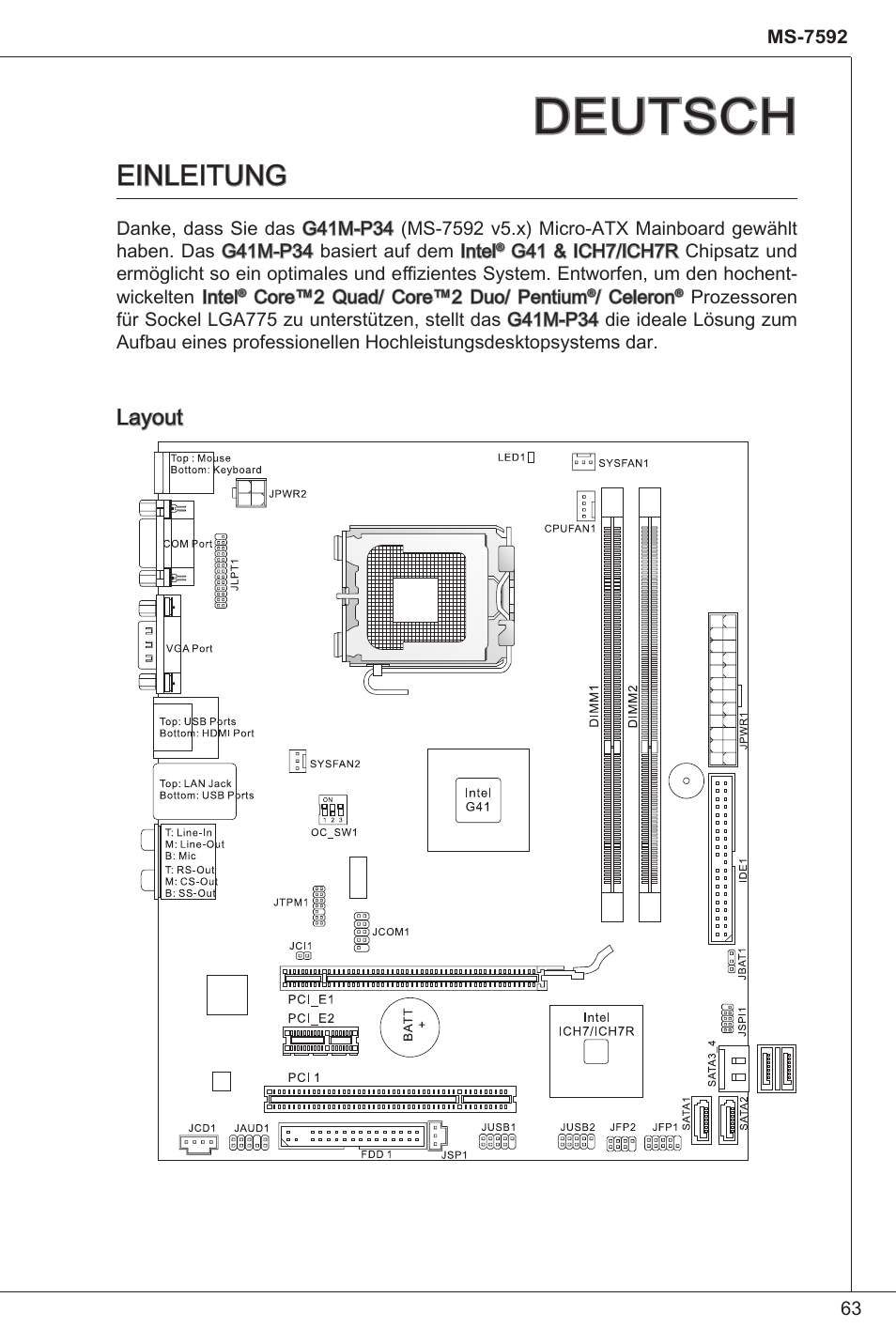 Deutsch, Einleitung | MSI G41M-P34 User Manual | Page 63 / 153