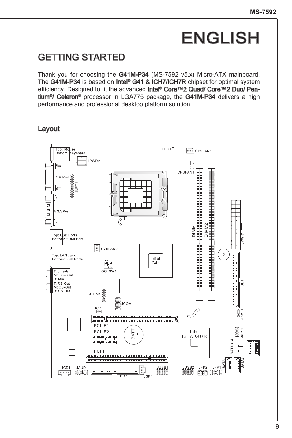 English, Getting started | MSI G41M-P34 User Manual | Page 9 / 153