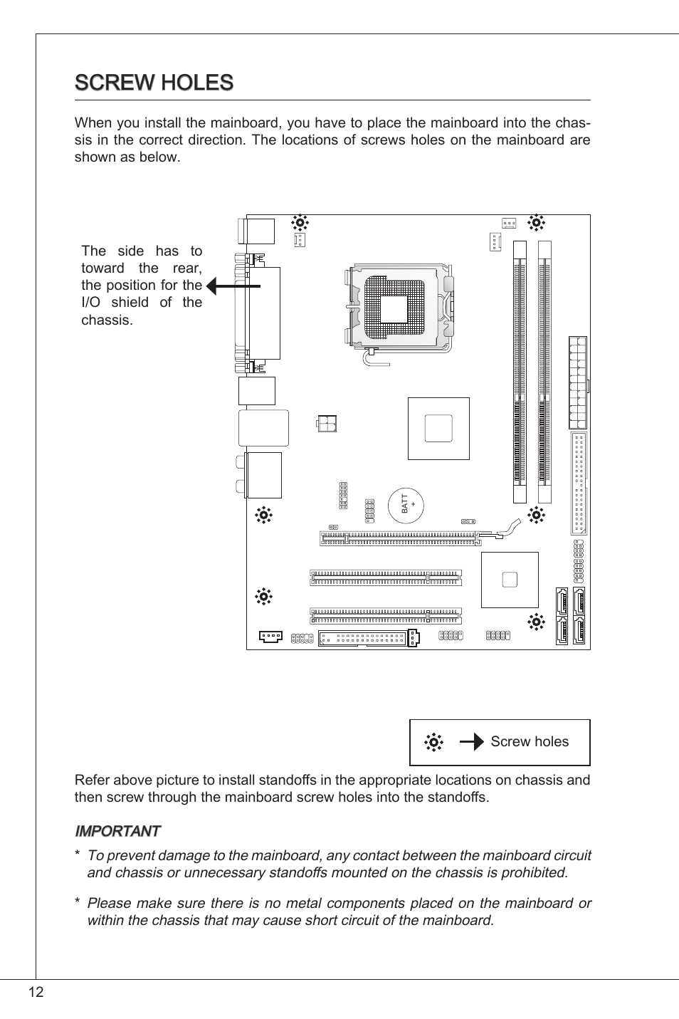 Screw holes | MSI G41M-P26 User Manual | Page 12 / 155