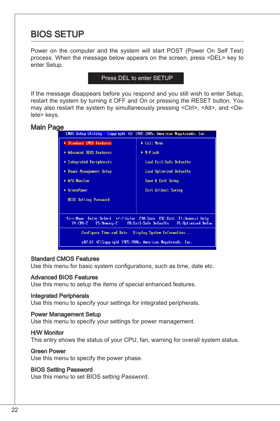 Bios setup | MSI G41M-P26 User Manual | Page 22 / 155