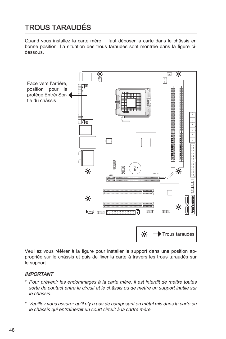 Trous taraudés | MSI G41M-P26 User Manual | Page 48 / 155