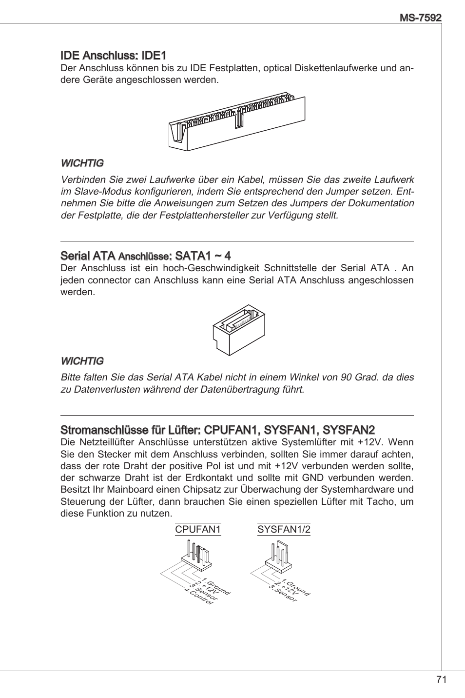 Ide anschluss: ide, Serial ata, Sata ~ 4 | MSI G41M-P26 User Manual | Page 71 / 155