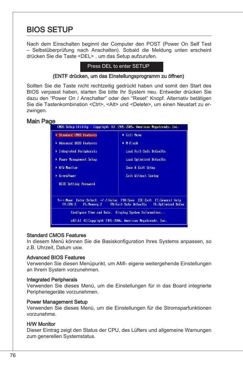 Bios setup | MSI G41M-P26 User Manual | Page 76 / 155