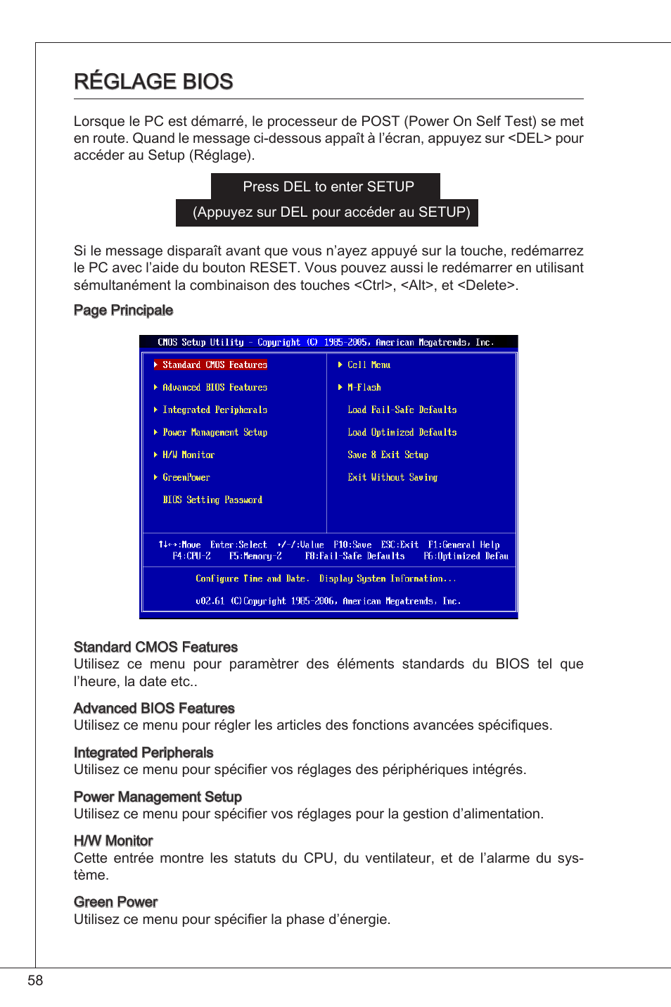 Réglage bios | MSI G41M-P25 User Manual | Page 58 / 155