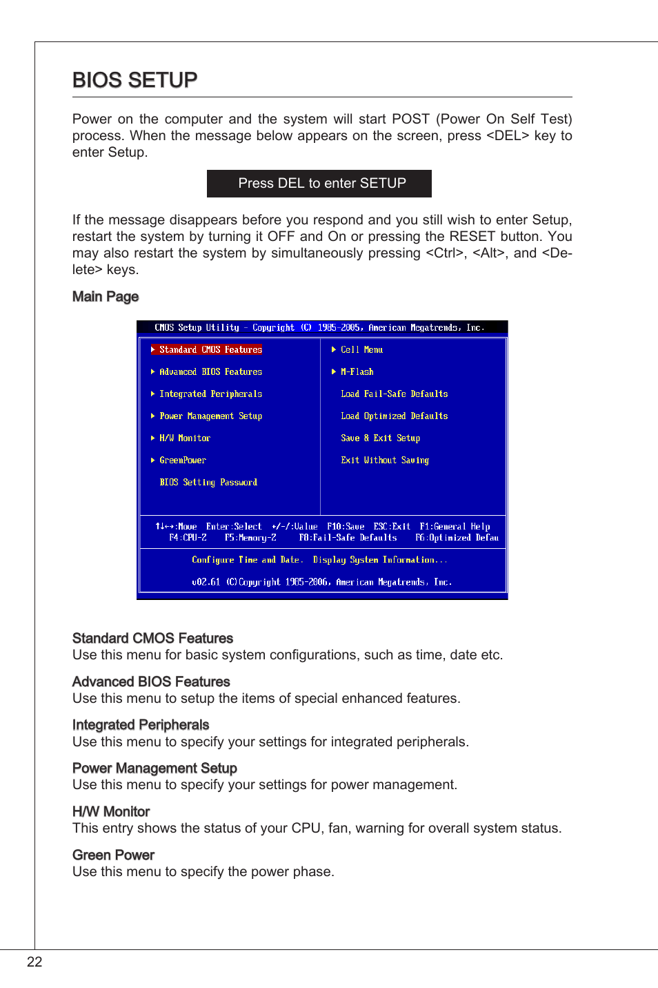 Bios setup | MSI G41M-P23 User Manual | Page 22 / 155