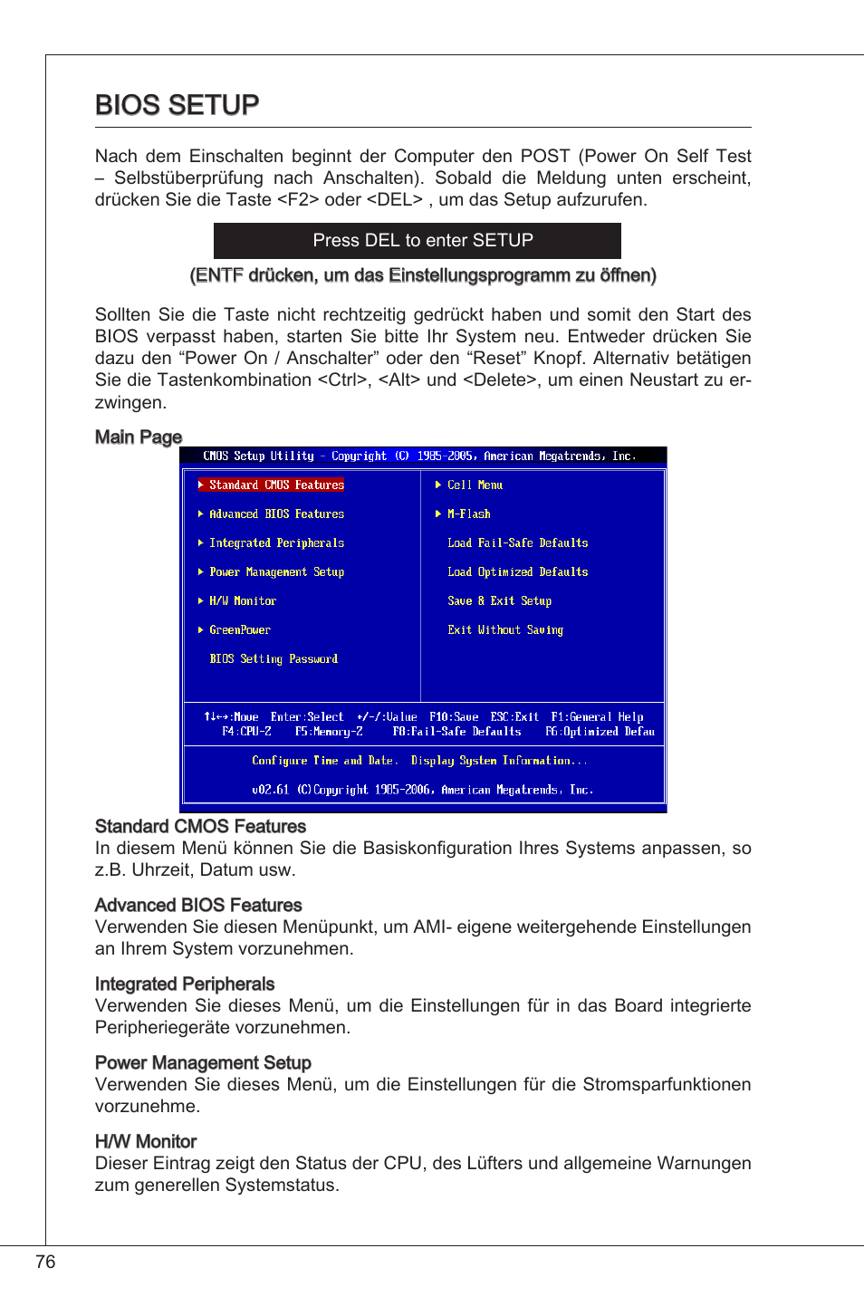 Bios setup | MSI G41M-P23 User Manual | Page 76 / 155