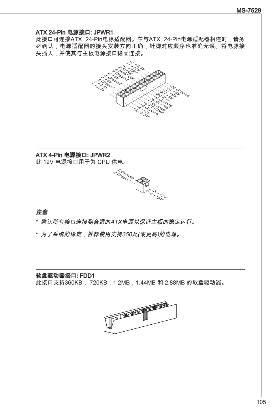 Atx 4-pin 电源接口: jpwr2 此 2v 电源接口用于为 cpu 供电 | MSI G31TM-P21 User Manual | Page 105 / 153