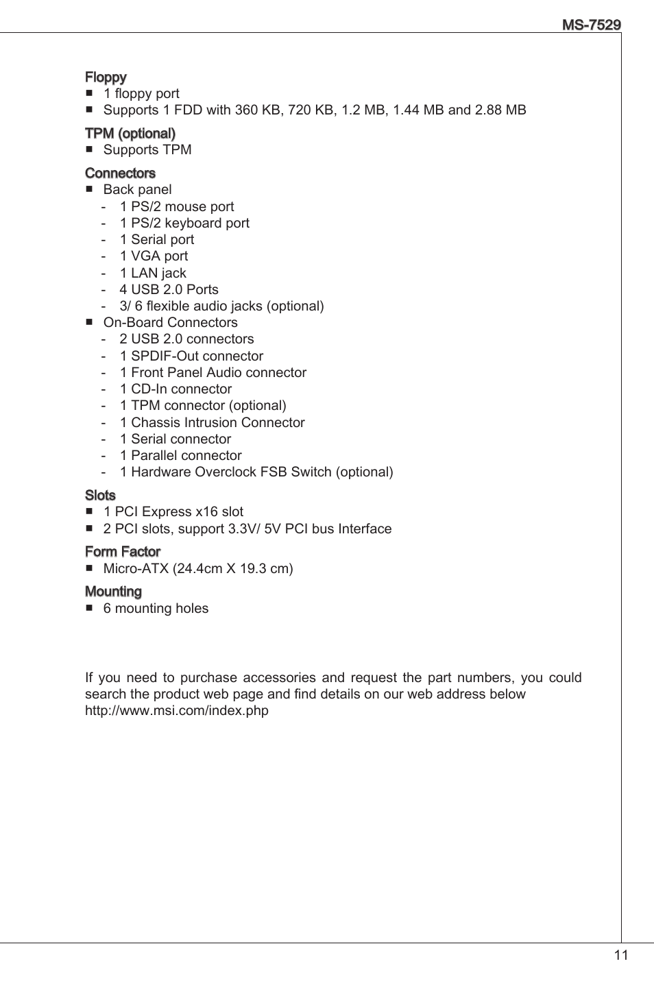 MSI G31TM-P21 User Manual | Page 11 / 153