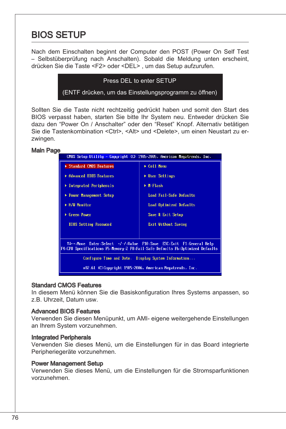 Bios setup | MSI G31TM-P21 User Manual | Page 76 / 153