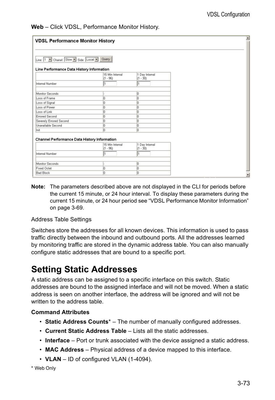 Setting static addresses, Address table settings | Accton Technology VS4512DC User Manual | Page 103 / 334