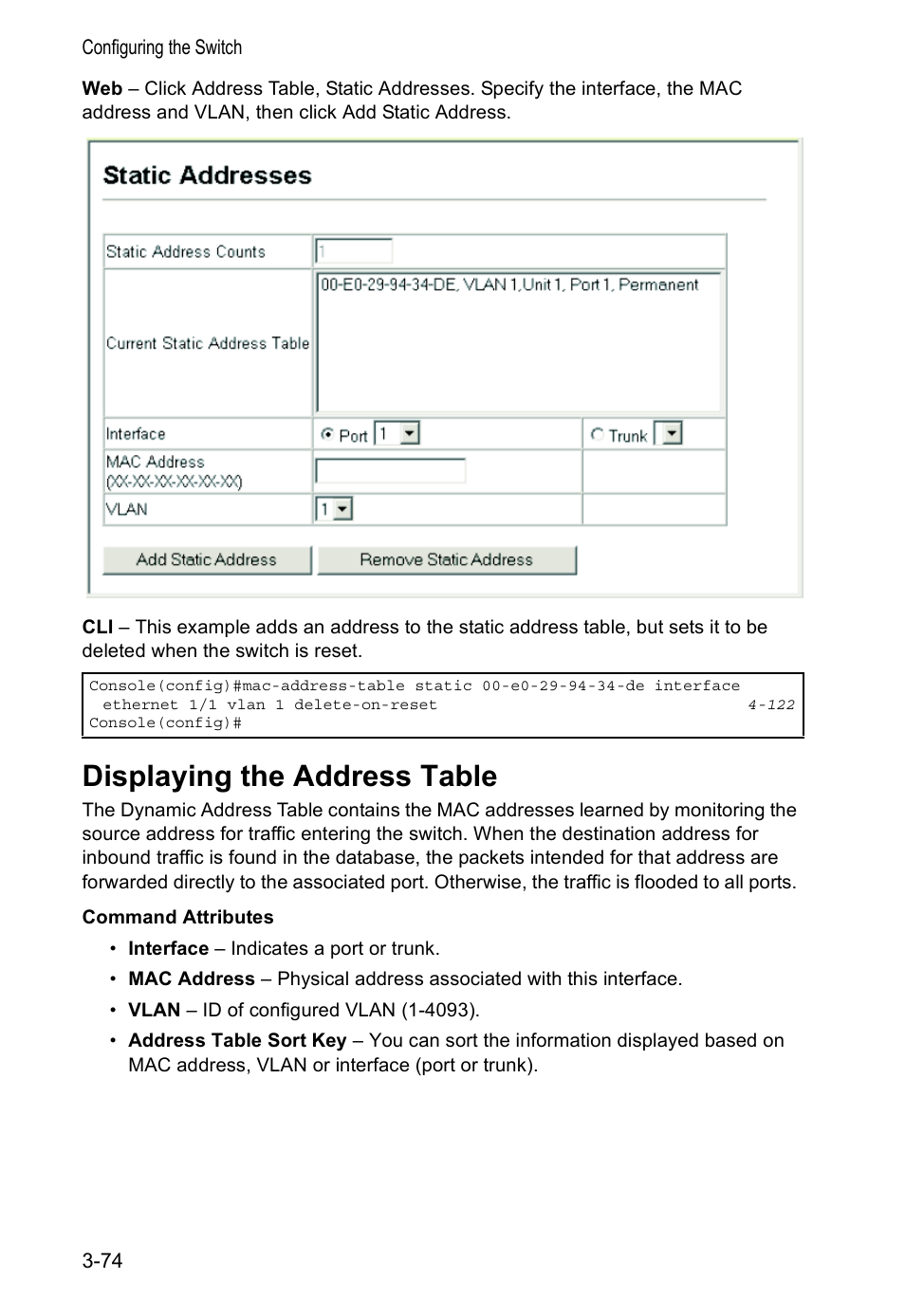 Displaying the address table | Accton Technology VS4512DC User Manual | Page 104 / 334