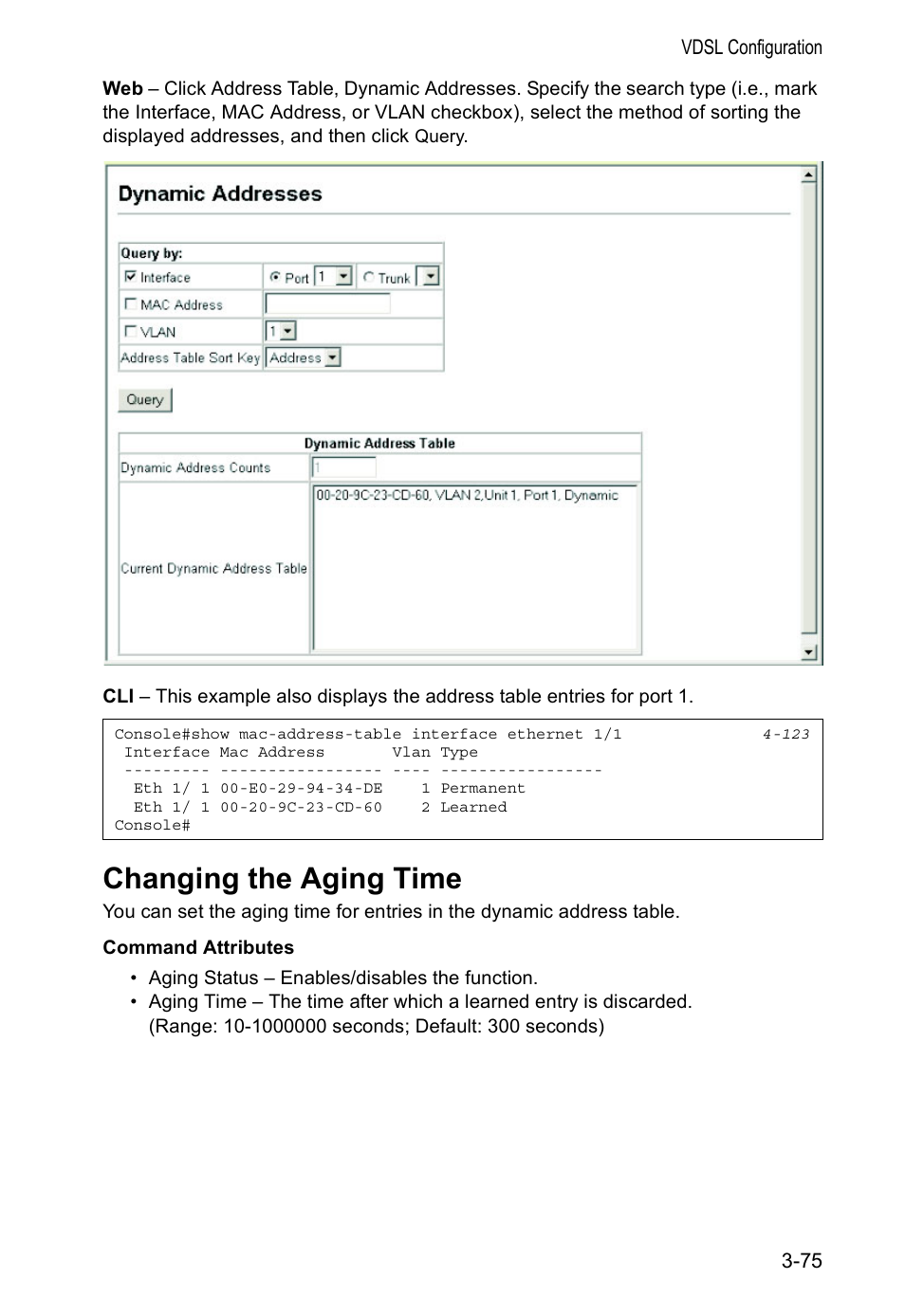 Changing the aging time | Accton Technology VS4512DC User Manual | Page 105 / 334