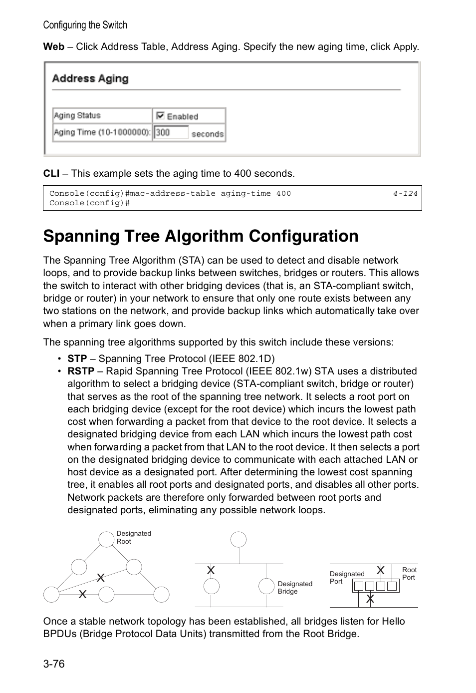 Spanning tree algorithm configuration | Accton Technology VS4512DC User Manual | Page 106 / 334