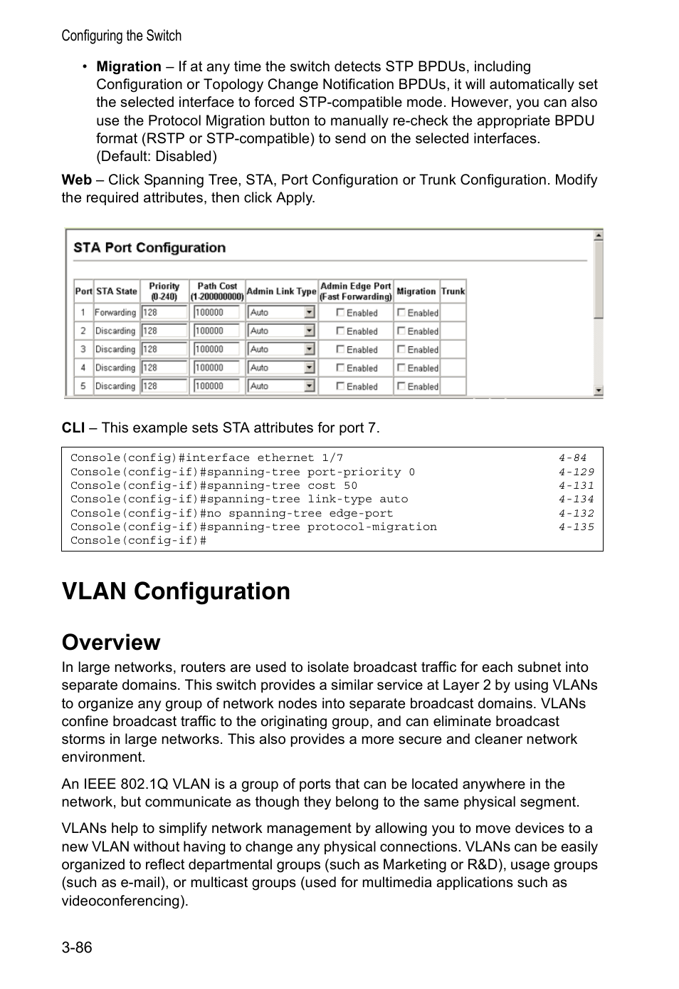 Vlan configuration, Overview, Overview 3-86 | Accton Technology VS4512DC User Manual | Page 116 / 334