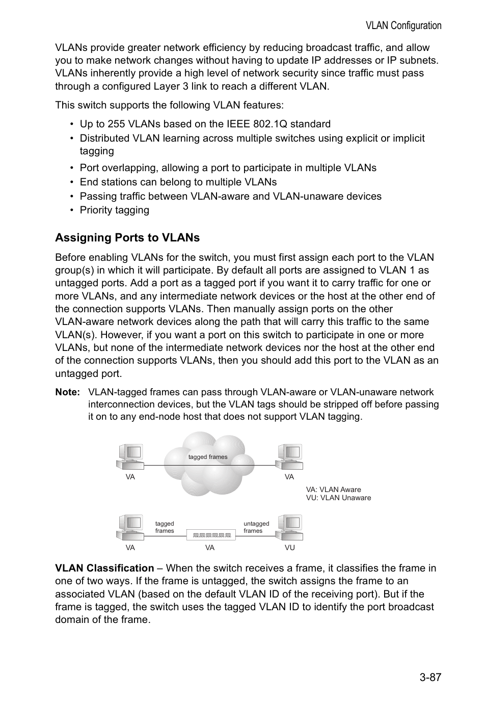 Assigning ports to vlans, Vlan configuration 3-87 | Accton Technology VS4512DC User Manual | Page 117 / 334