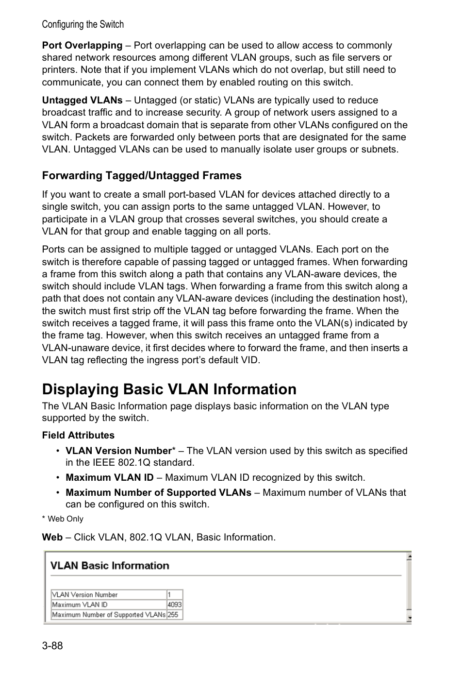Forwarding tagged/untagged frames, Displaying basic vlan information | Accton Technology VS4512DC User Manual | Page 118 / 334