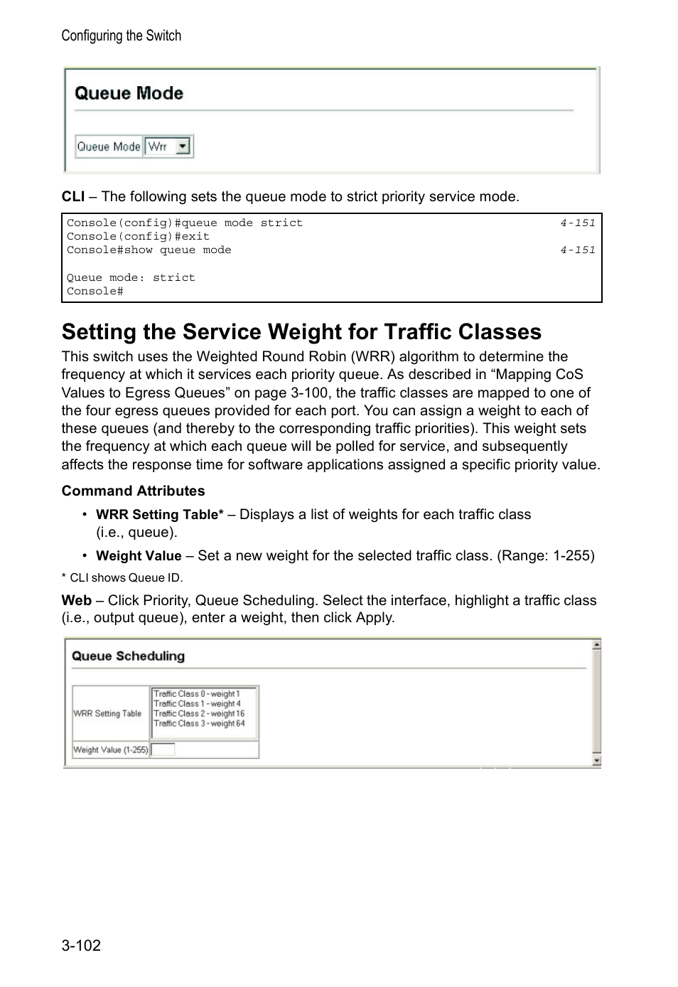 Setting the service weight for traffic classes | Accton Technology VS4512DC User Manual | Page 132 / 334