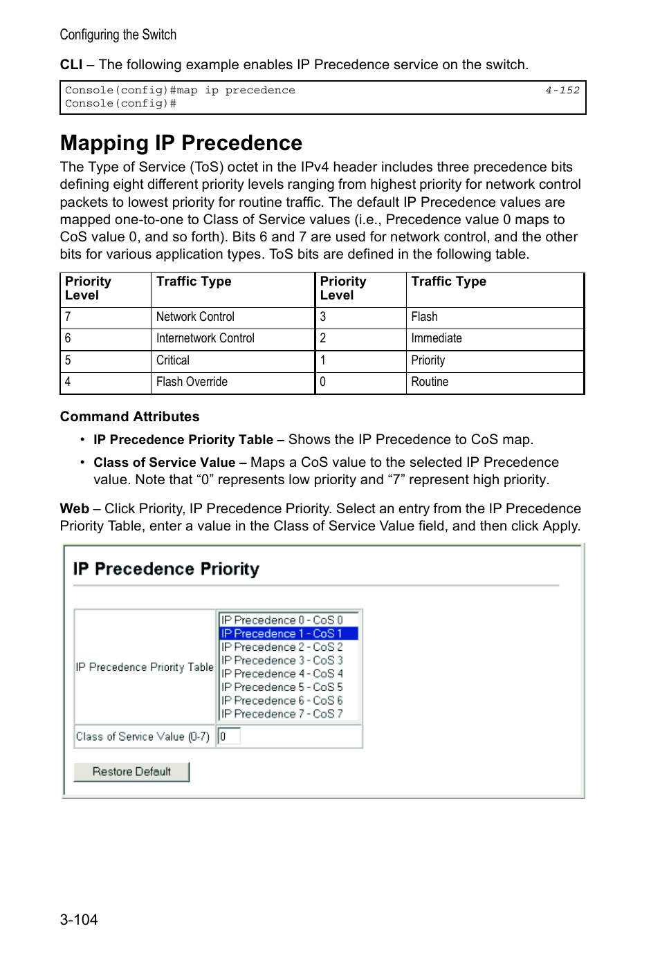 Mapping ip precedence | Accton Technology VS4512DC User Manual | Page 134 / 334