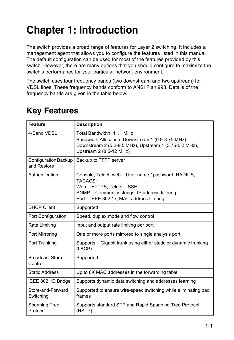 Chapter 1: introduction, Key features | Accton Technology VS4512DC User Manual | Page 15 / 334