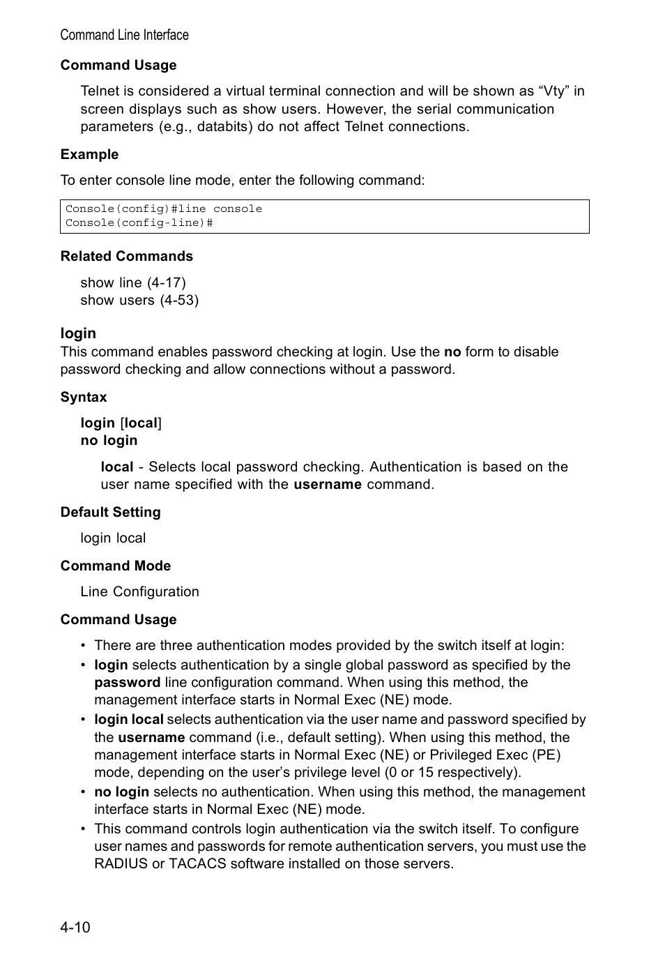 Login, Login 4-10 | Accton Technology VS4512DC User Manual | Page 156 / 334