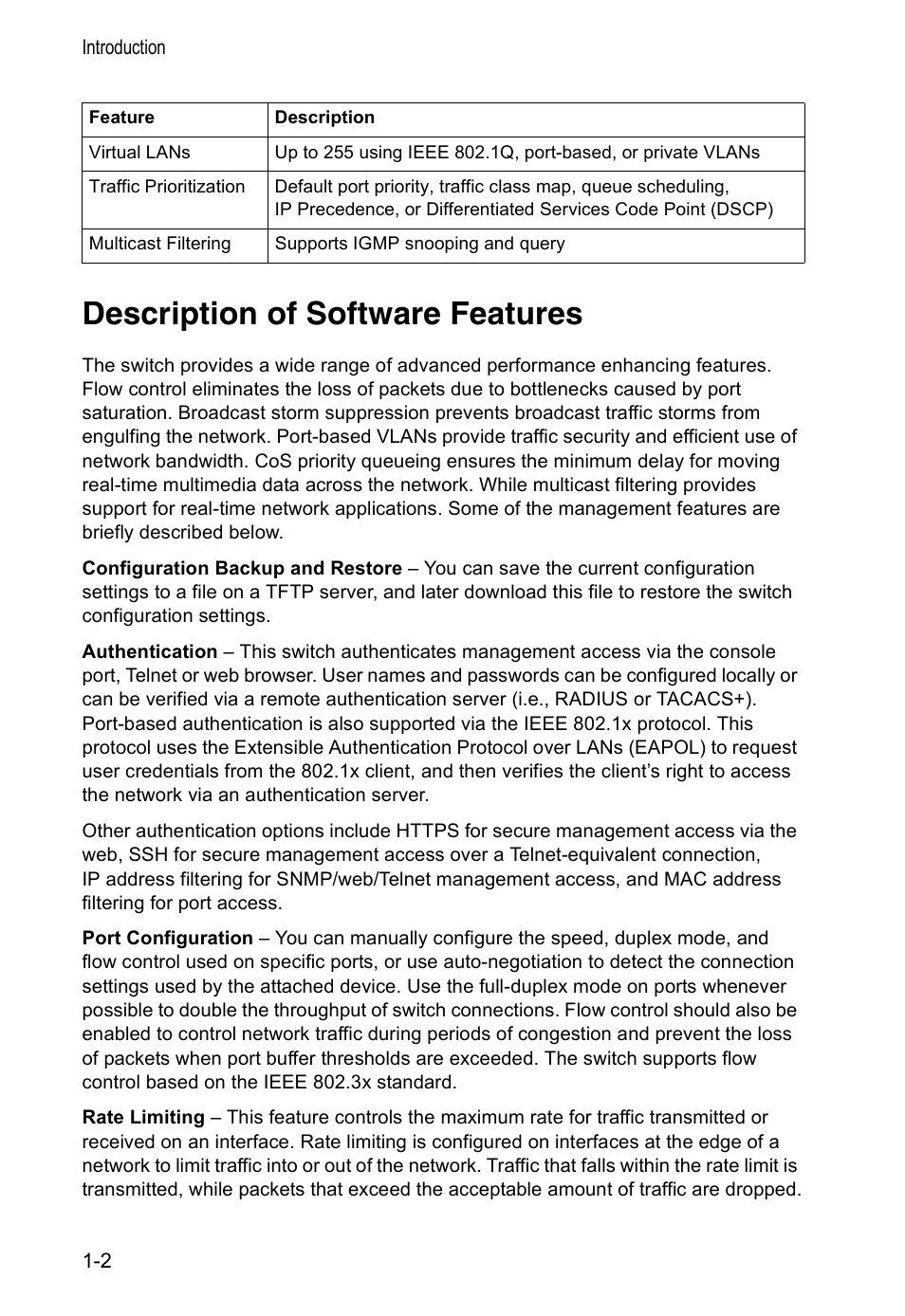 Description of software features | Accton Technology VS4512DC User Manual | Page 16 / 334