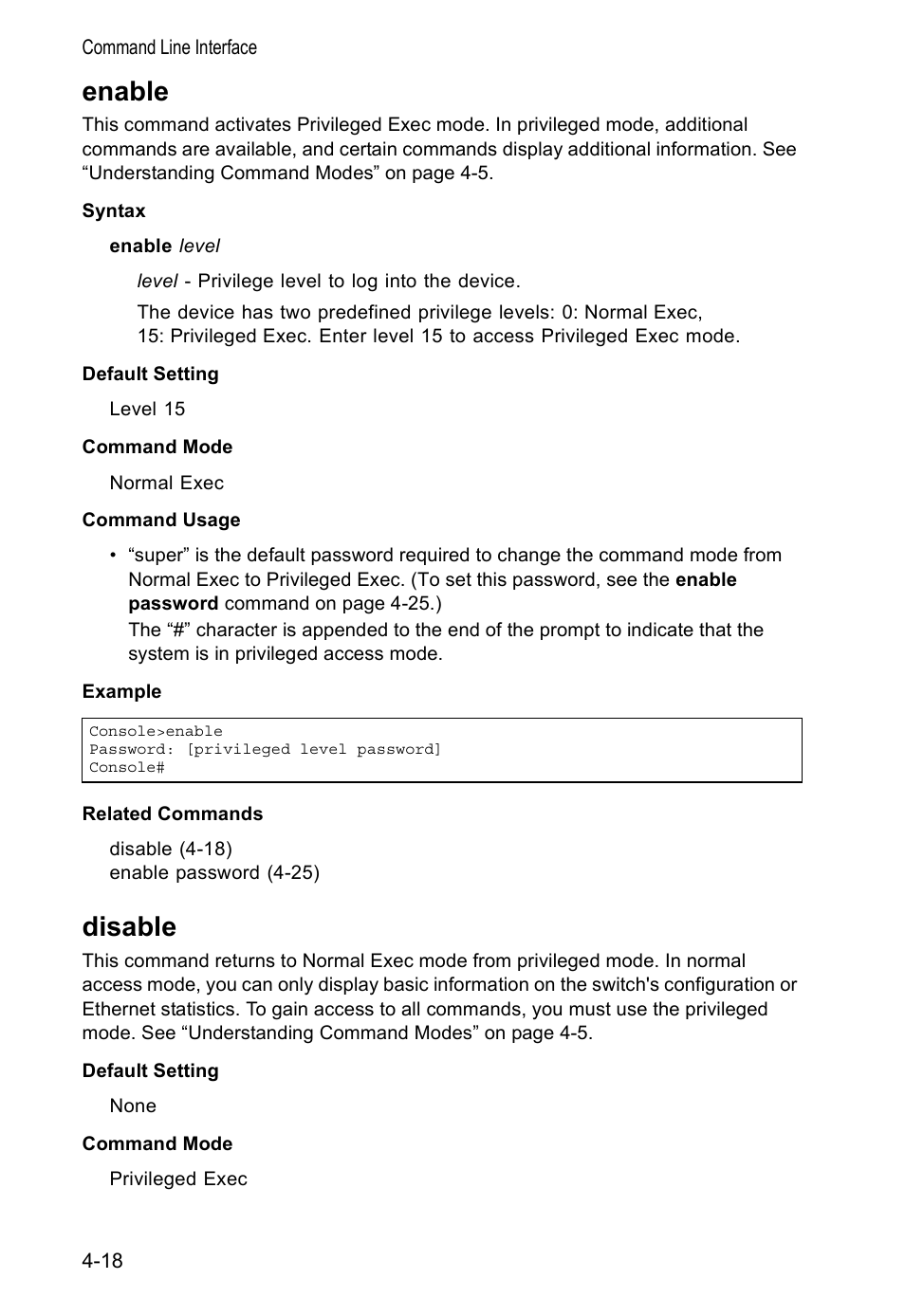 Enable, Disable, Enable 4-18 disable 4-18 | Accton Technology VS4512DC User Manual | Page 164 / 334