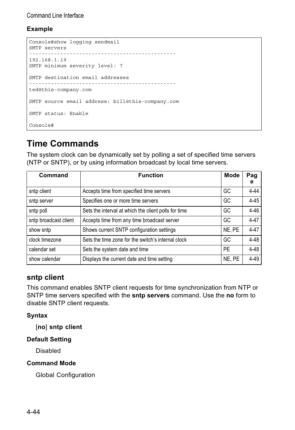 Time commands, Sntp client | Accton Technology VS4512DC User Manual | Page 190 / 334
