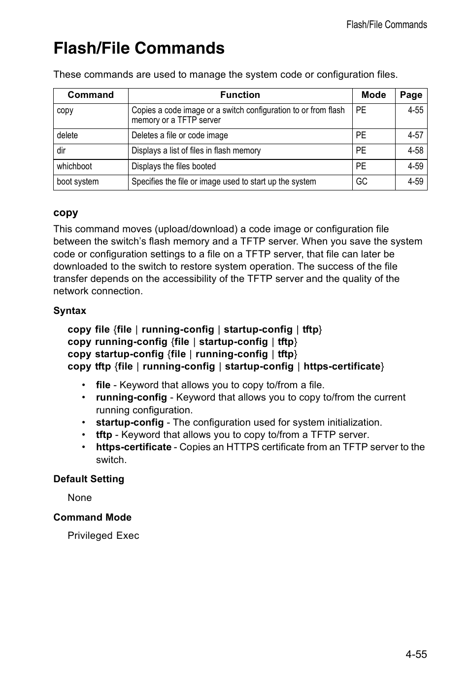 Flash/file commands, Copy | Accton Technology VS4512DC User Manual | Page 201 / 334