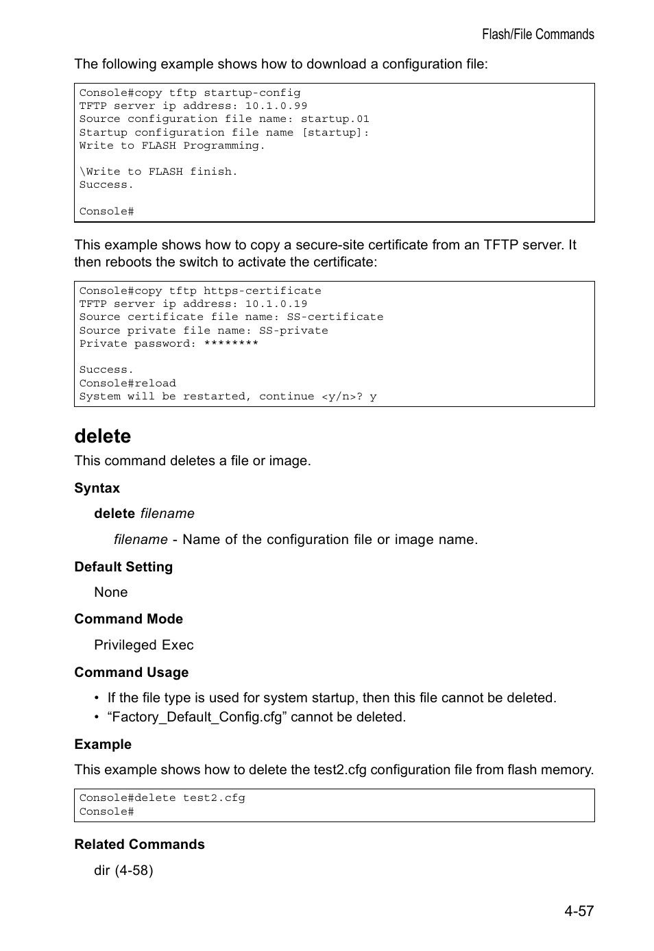 Delete, Delete 4-57 | Accton Technology VS4512DC User Manual | Page 203 / 334