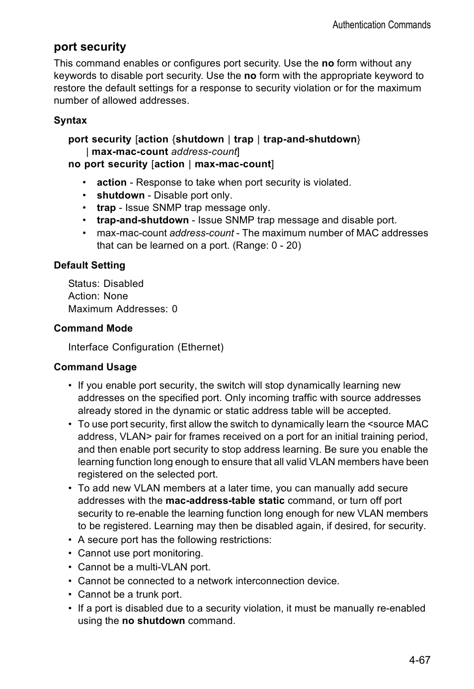 Port security | Accton Technology VS4512DC User Manual | Page 213 / 334