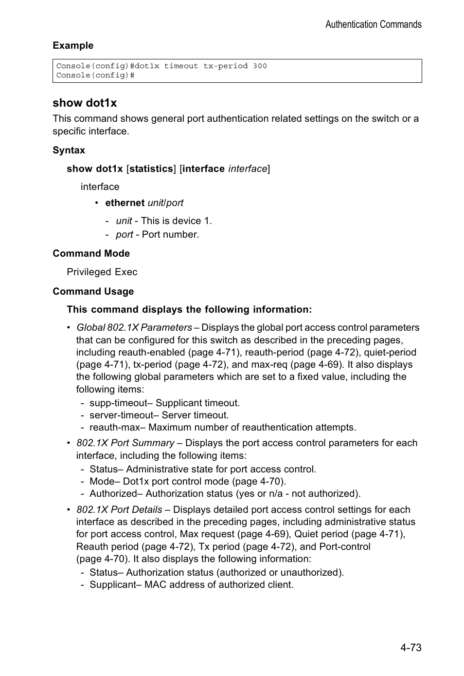 Show dot1x | Accton Technology VS4512DC User Manual | Page 219 / 334