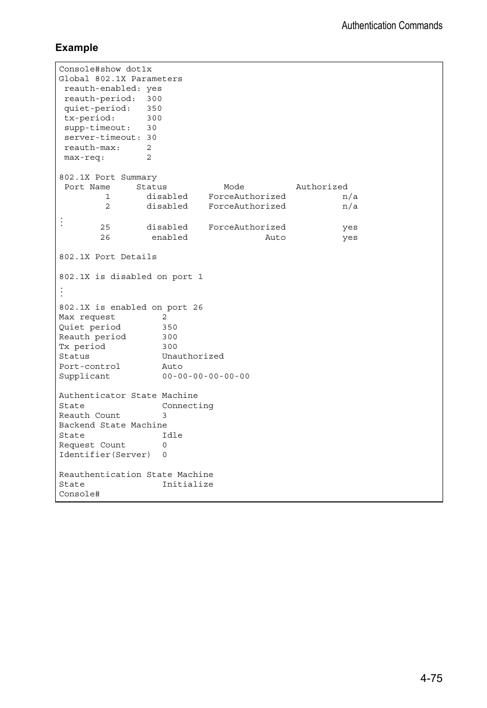 Authentication commands 4-75 | Accton Technology VS4512DC User Manual | Page 221 / 334