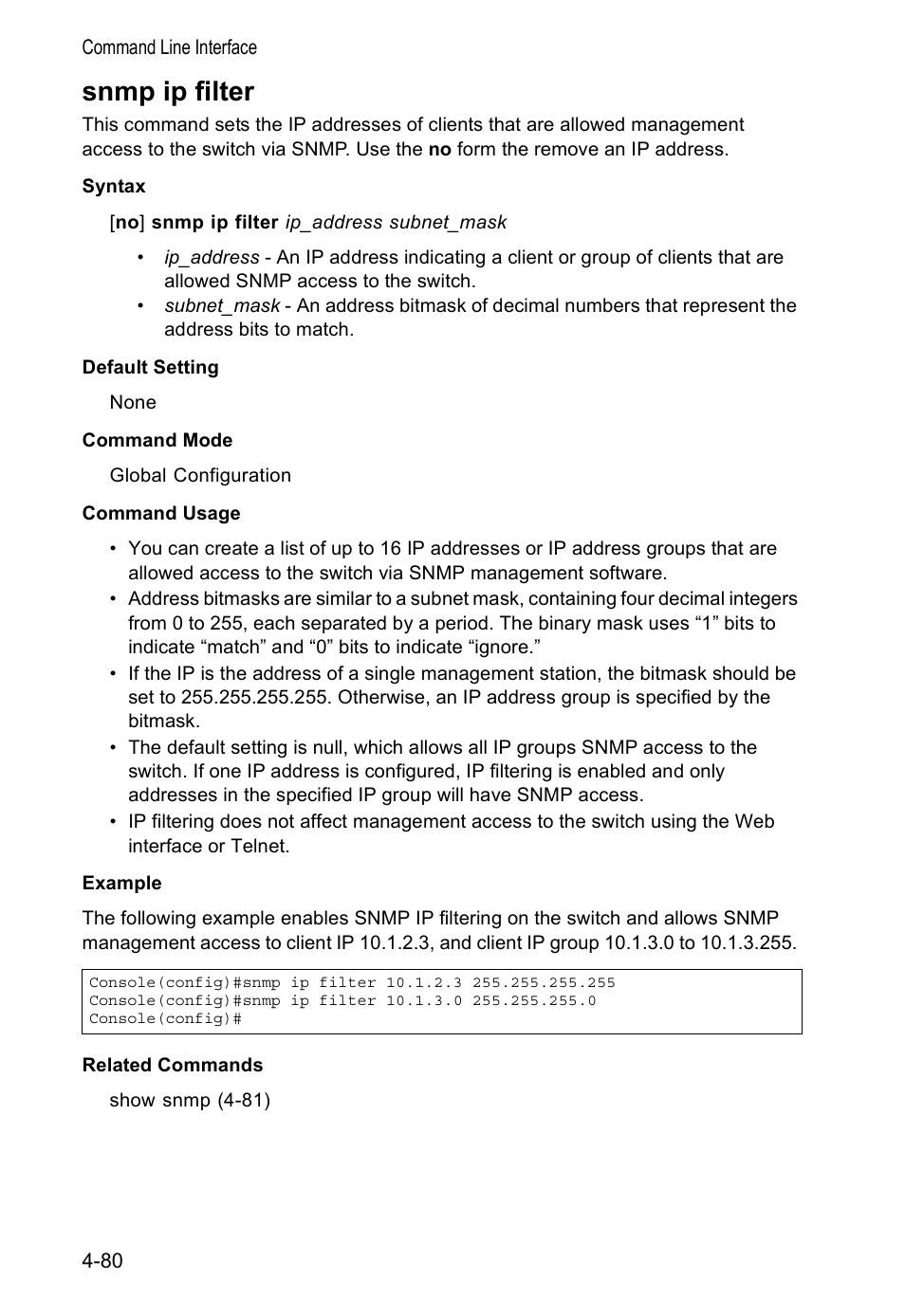 Snmp ip filter | Accton Technology VS4512DC User Manual | Page 226 / 334