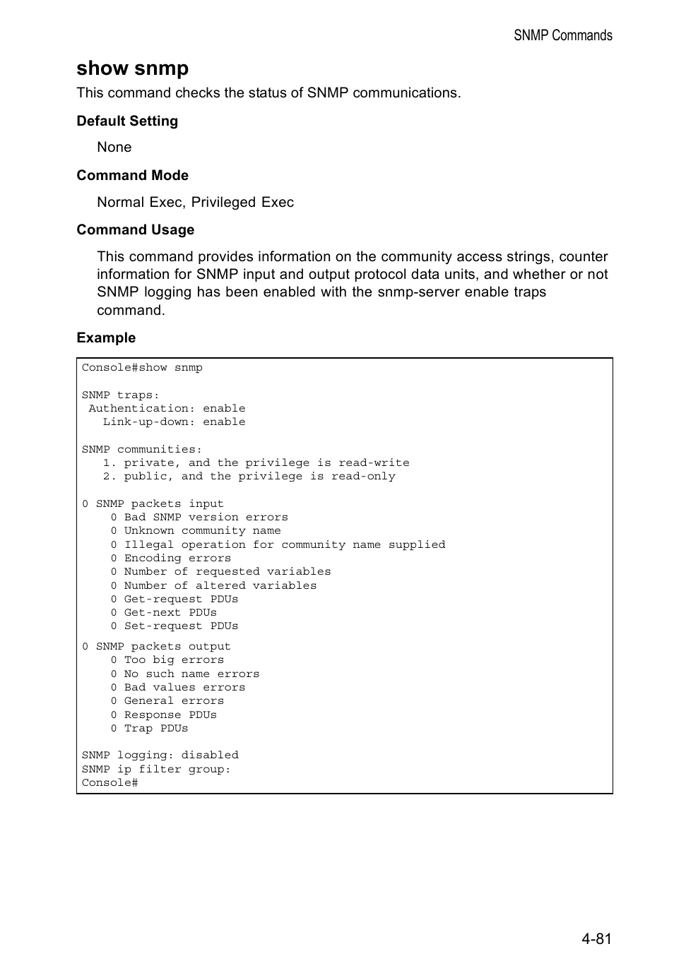 Show snmp | Accton Technology VS4512DC User Manual | Page 227 / 334