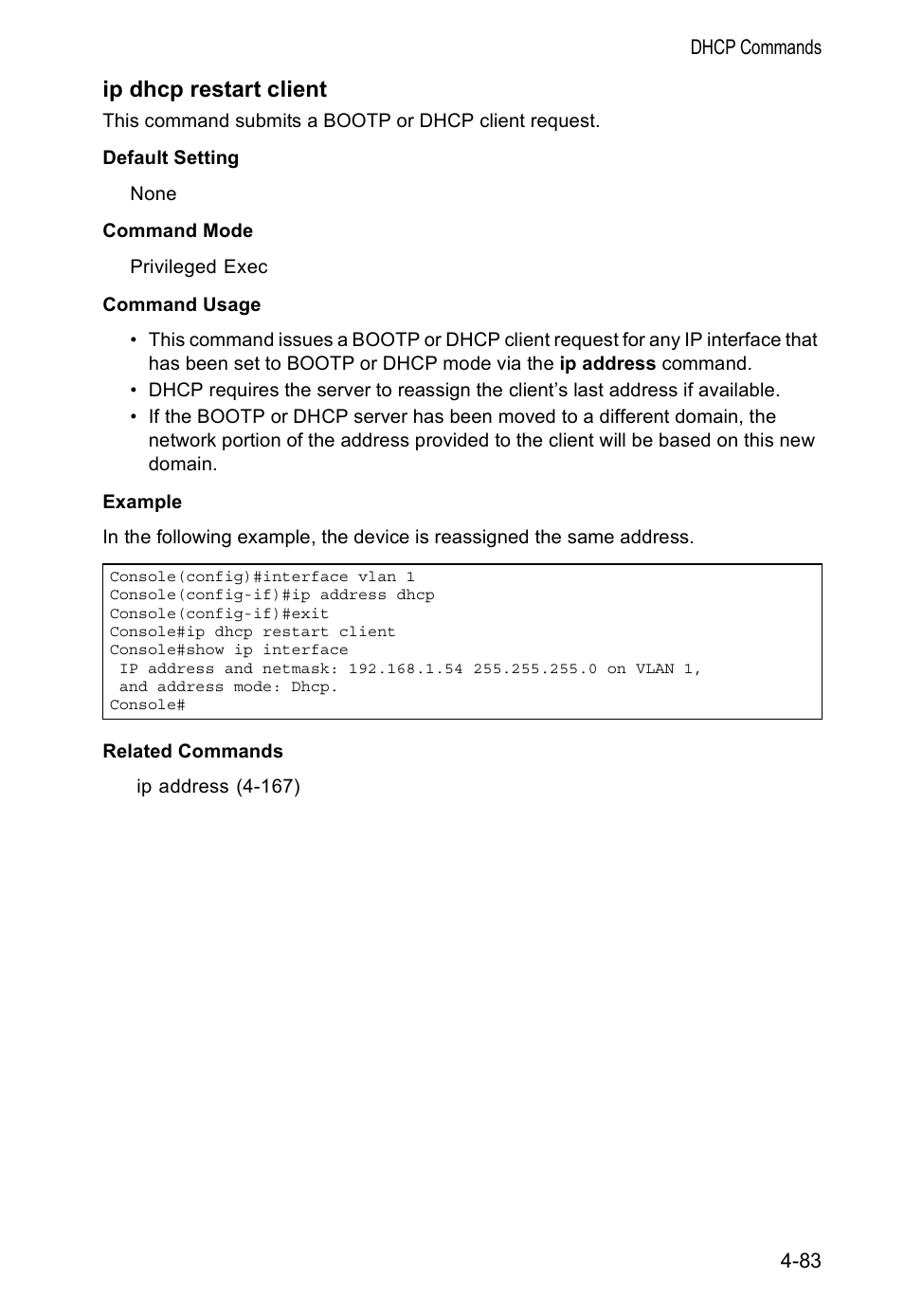 Ip dhcp restart client | Accton Technology VS4512DC User Manual | Page 229 / 334