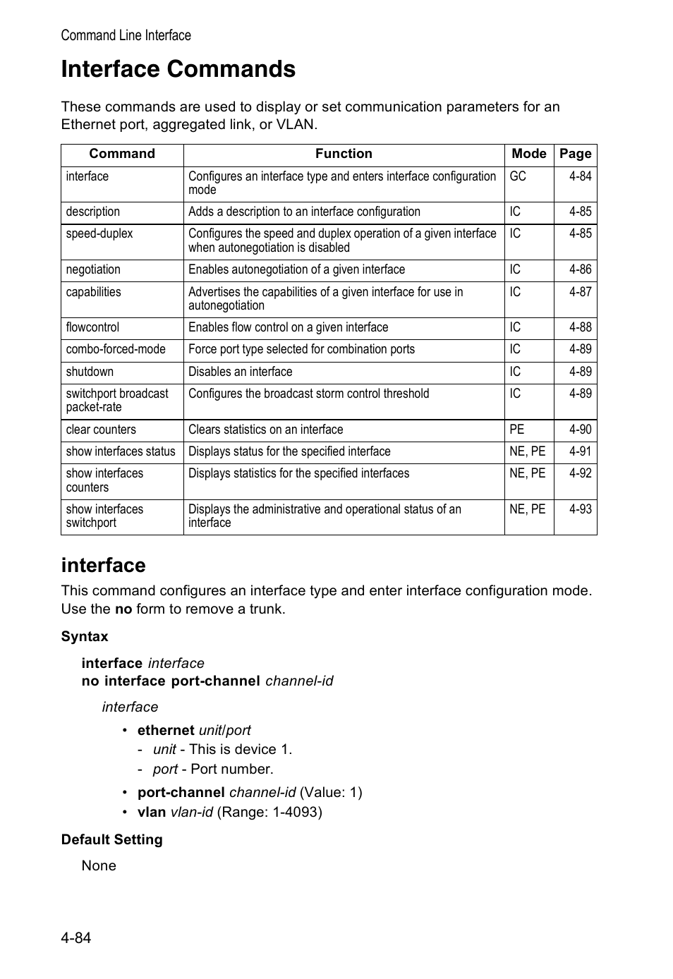 Interface commands, Interface, Interface 4-84 | Accton Technology VS4512DC User Manual | Page 230 / 334