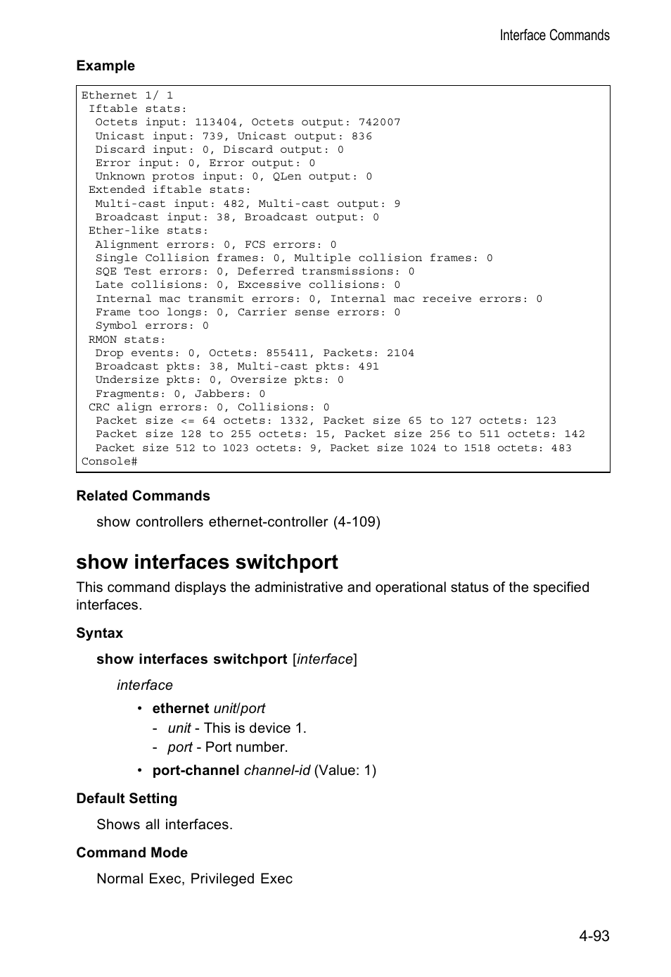 Show interfaces switchport | Accton Technology VS4512DC User Manual | Page 239 / 334
