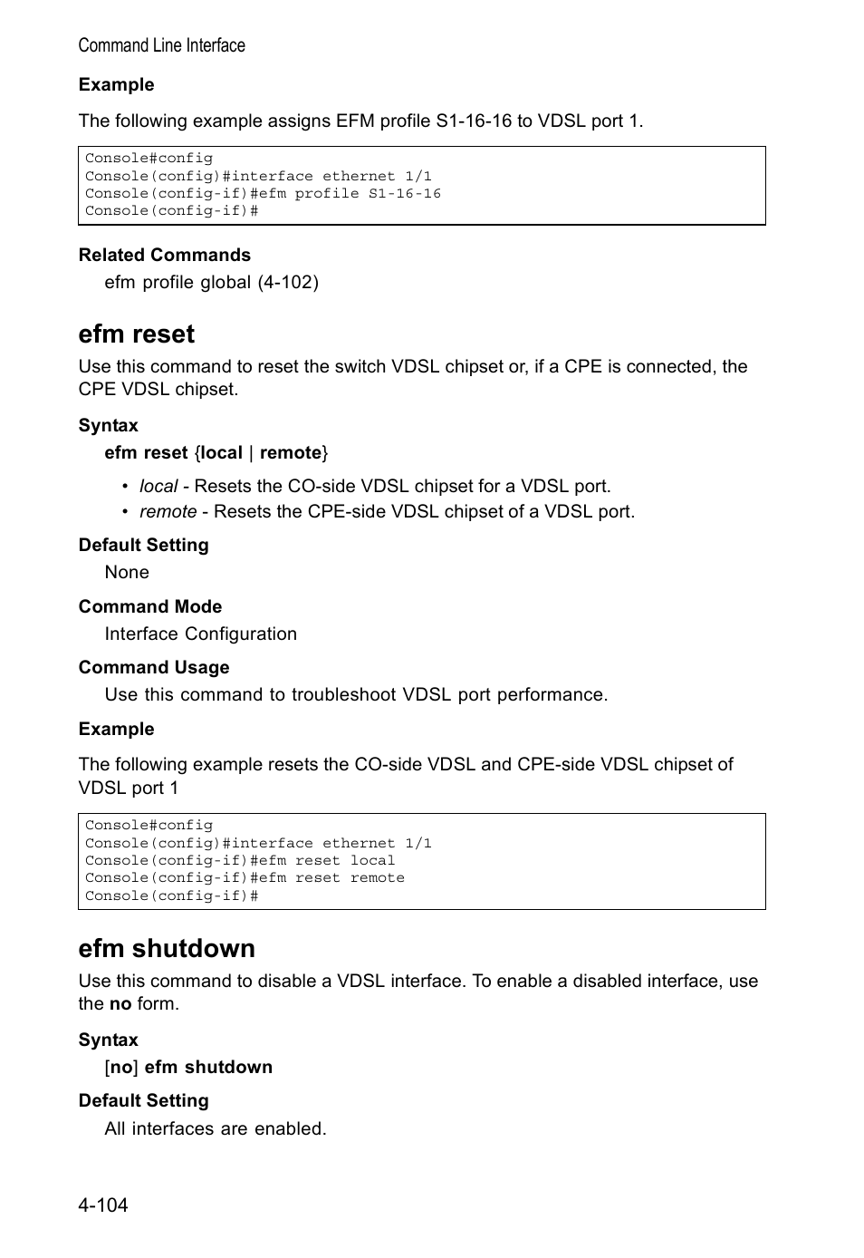 Efm reset, Efm shutdown | Accton Technology VS4512DC User Manual | Page 250 / 334