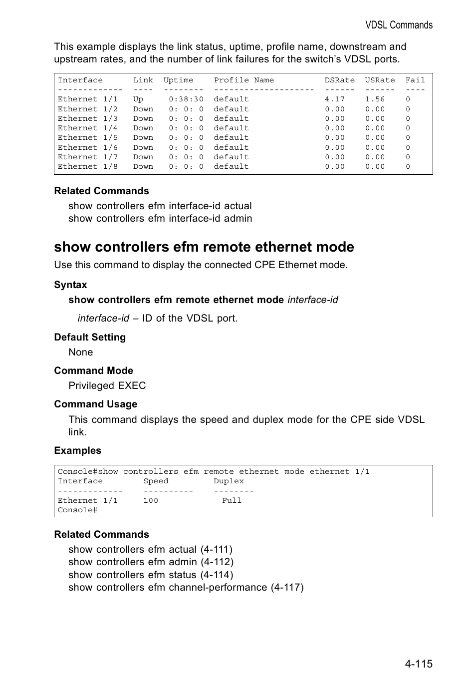 Show controllers efm remote ethernet mode | Accton Technology VS4512DC User Manual | Page 261 / 334