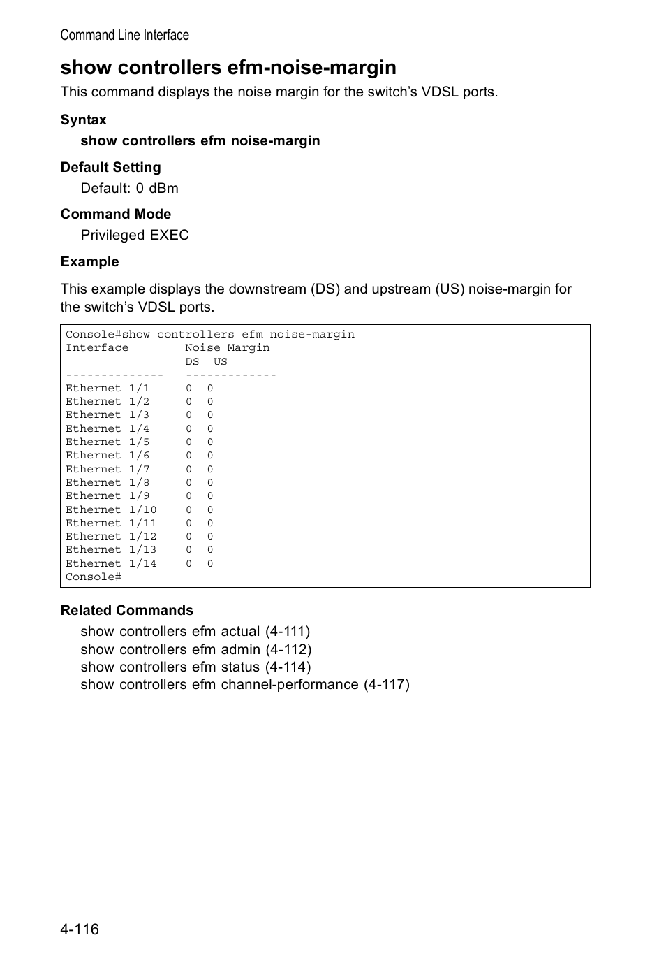 Show controllers efm-noise-margin | Accton Technology VS4512DC User Manual | Page 262 / 334