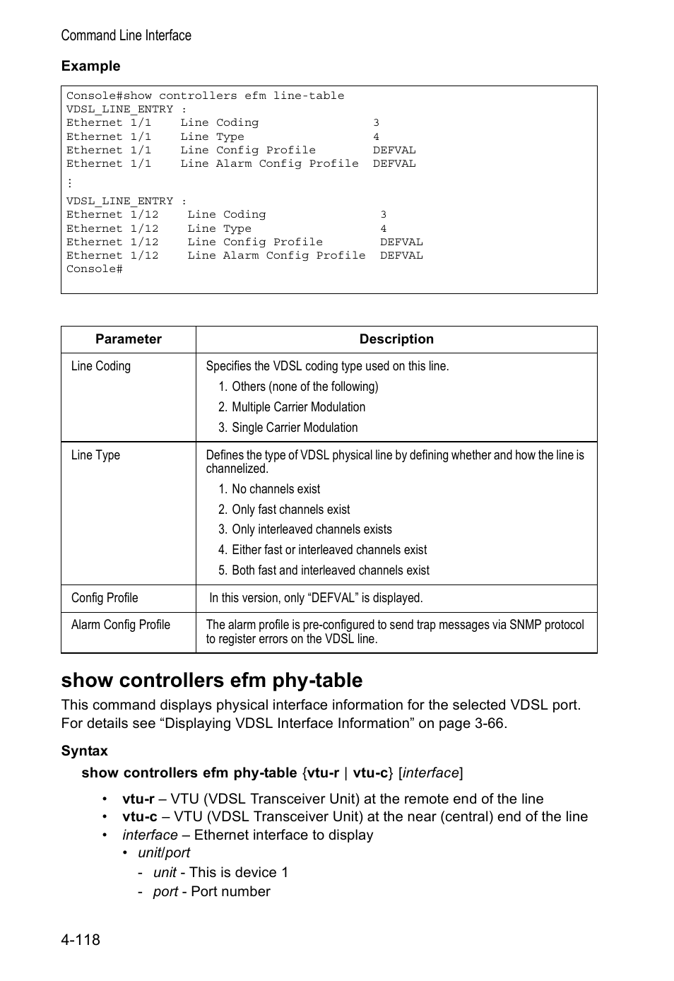 Show controllers efm phy-table | Accton Technology VS4512DC User Manual | Page 264 / 334