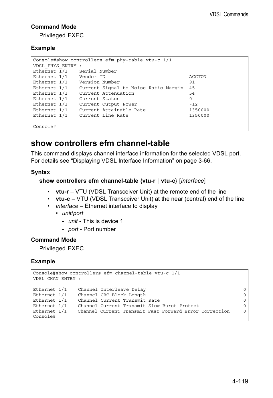 Show controllers efm channel-table | Accton Technology VS4512DC User Manual | Page 265 / 334