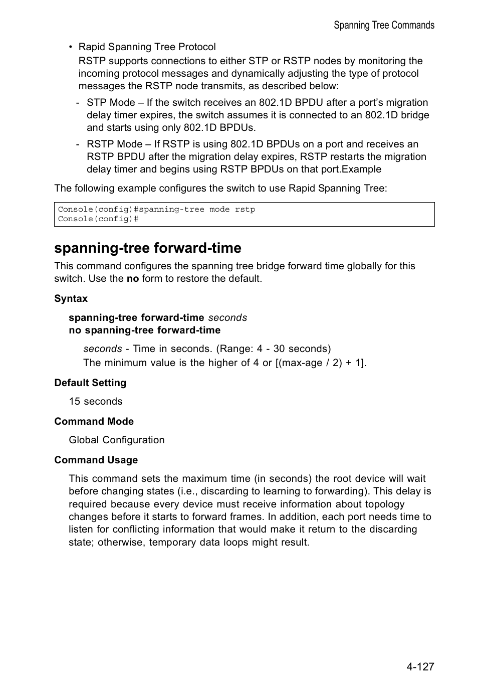 Spanning-tree forward-time | Accton Technology VS4512DC User Manual | Page 273 / 334