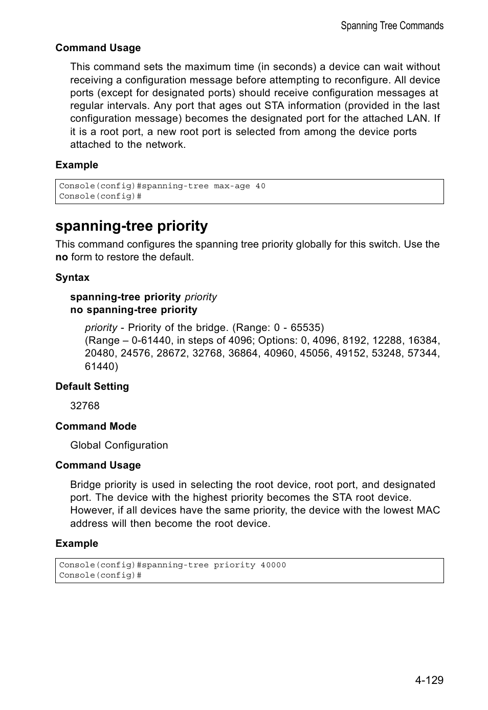 Spanning-tree priority | Accton Technology VS4512DC User Manual | Page 275 / 334