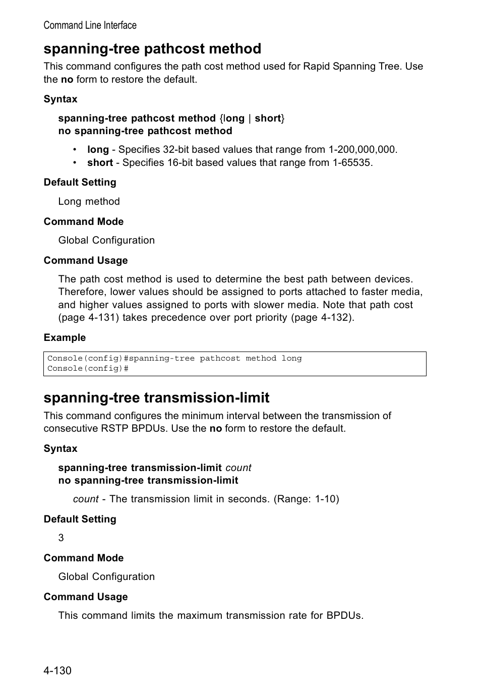 Spanning-tree pathcost method, Spanning-tree transmission-limit | Accton Technology VS4512DC User Manual | Page 276 / 334